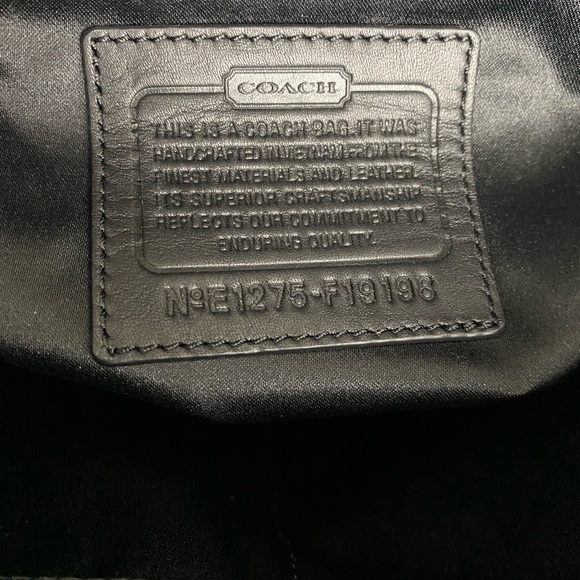 Coach Signature Stitch Patent Leather Tote Shoulder Bag Black White - Picture 13 of 14